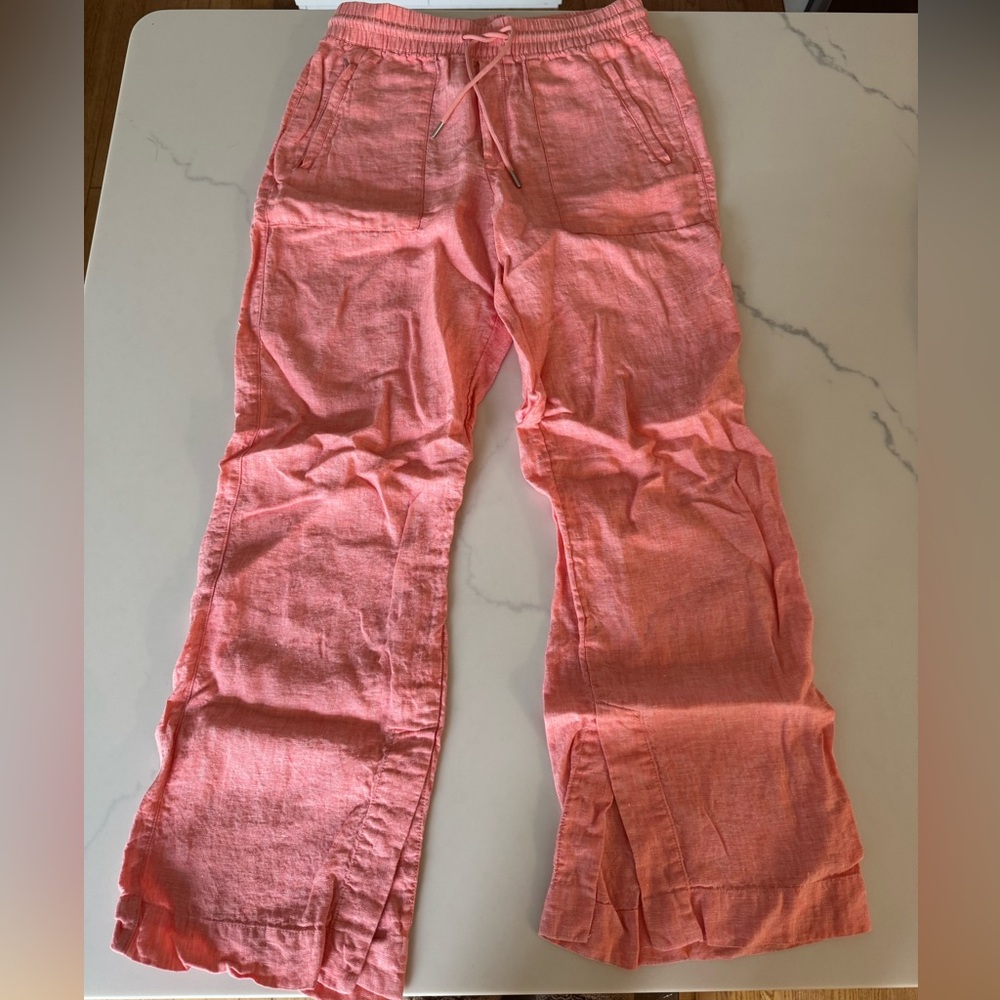 Athleta Retreat High Rise Wide Leg Coral Linen Pants